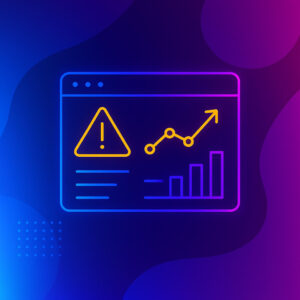 Gradient neon browser window illustration showing SEO analytics warning icon and rising graph representing November 2025 search updates