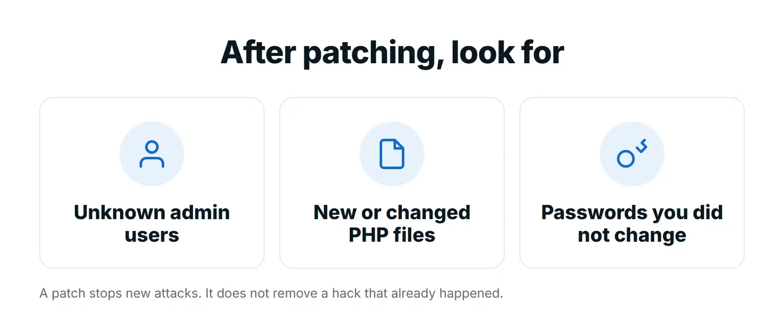 Signs of compromise to check after the PHP security update: unknown admin users, new or changed PHP files, and passwords you did not change